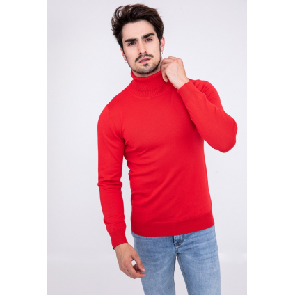pull col roulé rouge